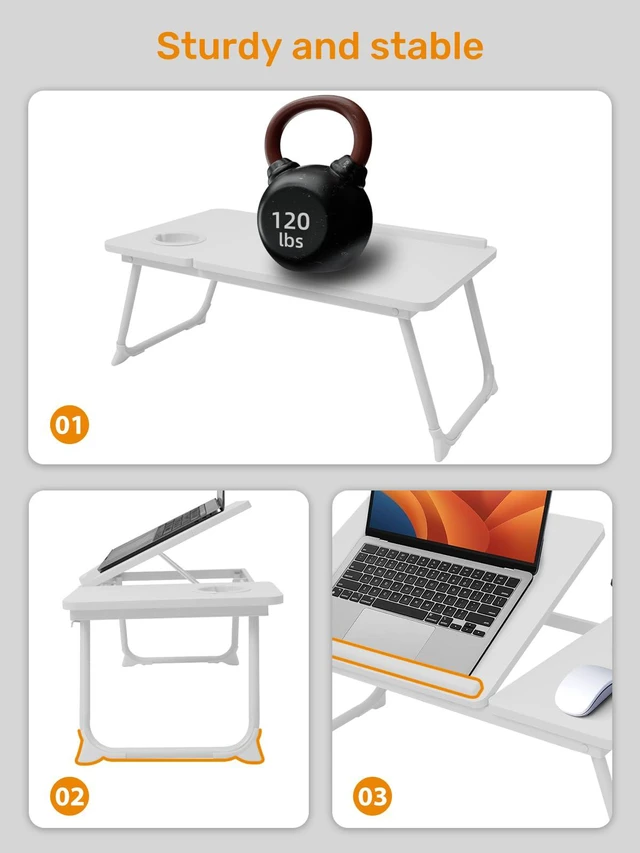 Alt view image 6 of 7 - Lap Desk for Couch/Sofa/Floor, 5-Angle Adjustable Bed Desk with Foldable Legs &Cup Holder, Light Weight Bed Tray Table for Writing/Eating/Reading, Portable Laptop Stand for Adults, Kids