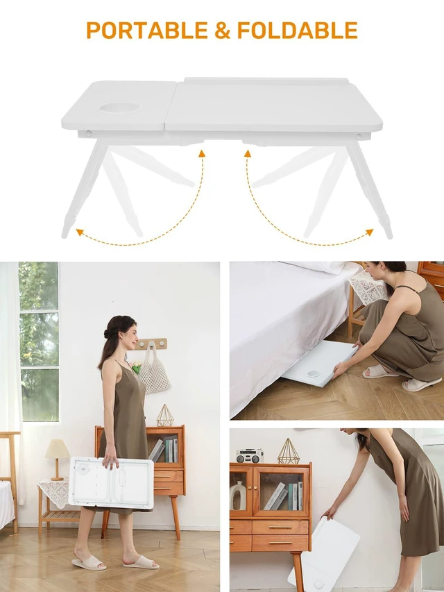 Alt view image 4 of 7 - Lap Desk for Couch/Sofa/Floor, 5-Angle Adjustable Bed Desk with Foldable Legs &Cup Holder, Light Weight Bed Tray Table for Writing/Eating/Reading, Portable Laptop Stand for Adults, Kids