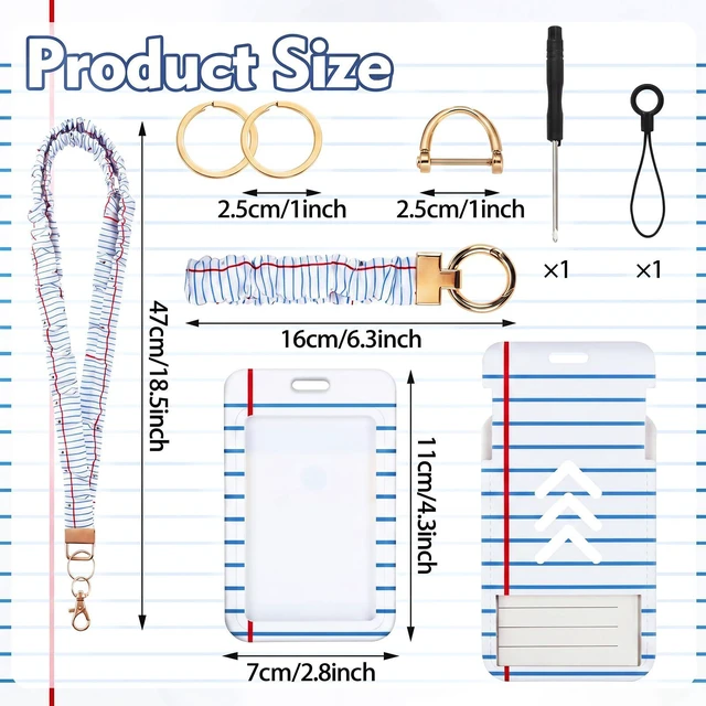 Alt view image 2 of 7 - 6 Packs Teacher Scrunchie Lanyard with ID Holder Keychain Set Back to School Scrunchie Lanyard, Breakaway Teacher Lanyards, Wristlet Keychain Key Rings Set, Pencil and Composition Paper