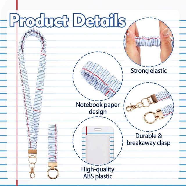 Alt view image 3 of 7 - 6 Packs Teacher Scrunchie Lanyard with ID Holder Keychain Set Back to School Scrunchie Lanyard, Breakaway Teacher Lanyards, Wristlet Keychain Key Rings Set, Pencil and Composition Paper