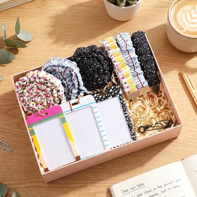 Alt view image 4 of 7 - 6 Packs Teacher Scrunchie Lanyard with ID Holder Keychain Set Back to School Scrunchie Lanyard, Breakaway Teacher Lanyards, Wristlet Keychain Key Rings Set, Pencil and Composition Paper