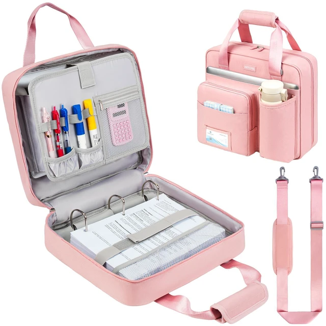 Main image of 3 Ring Zipper Binder Bag, 3 Inch D-Ring 700 Sheet Capacity, Portable File Organizer with Removable Shoulder Strap & Multiple Pockets for School Office Travel Summer Study Back to School,Pink