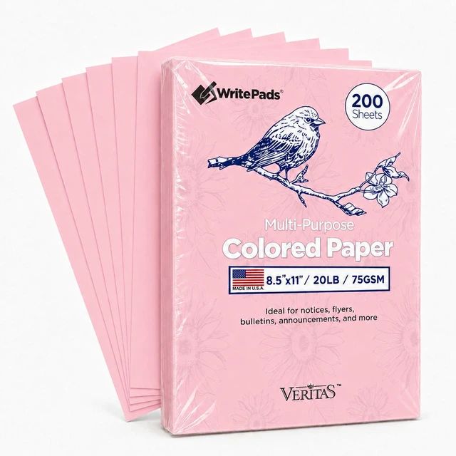 Main image of Veritas Pink Copy Paper, 8.5 x 11 Inches, 20LB/75GSM Colored Printer Paper, 200 Sheets, Multipurpose Paper for Laser and Inkjet Printers, Office and School, Made in USA