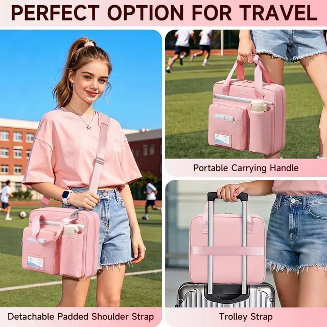 Alt view image 6 of 7 - 3 Ring Zipper Binder Bag, 3 Inch D-Ring 700 Sheet Capacity, Portable File Organizer with Removable Shoulder Strap & Multiple Pockets for School Office Travel Summer Study Back to School,Pink
