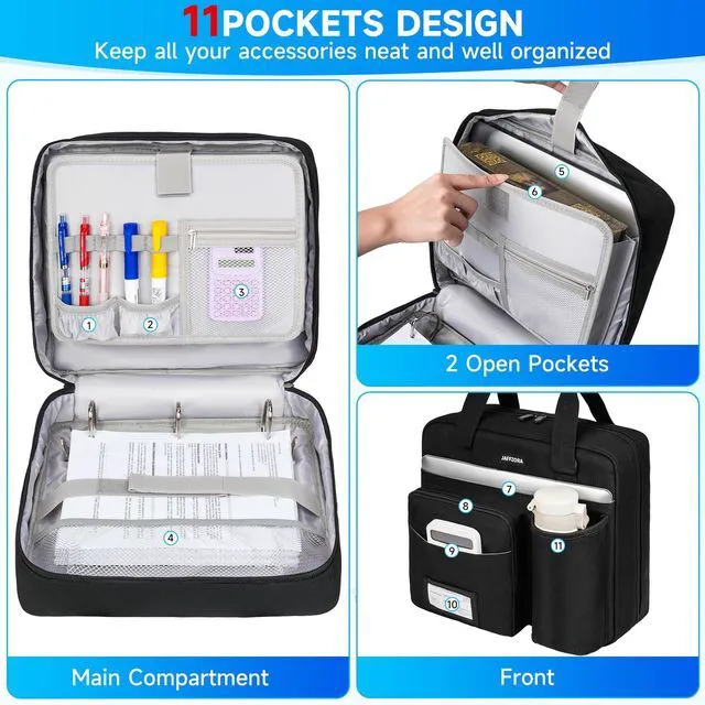 Alt view image 2 of 7 - 3 Ring Zipper Binder Bag, 3 Inch D-Ring 700 Sheet Capacity, Portable File Organizer with Removable Shoulder Strap & Multiple Pockets for School Office Travel Summer Study Back to School,Black