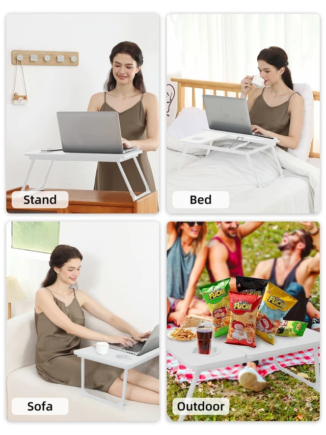 Alt view image 7 of 7 - Lap Desk for Couch/Sofa/Floor, 5-Angle Adjustable Bed Desk with Foldable Legs &Cup Holder, Light Weight Bed Tray Table for Writing/Eating/Reading, Portable Laptop Stand for Adults, Kids