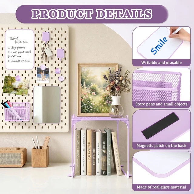 Alt view image 5 of 7 - 13 PCS Locker Accessories Purple Locker Organizer & Decorations Locker Decor, Folding Locker Shelf, Magnetic Locker Mirror, Whiteboard, Pen Holder, Dry Erase Markers, Hooks, Magnets