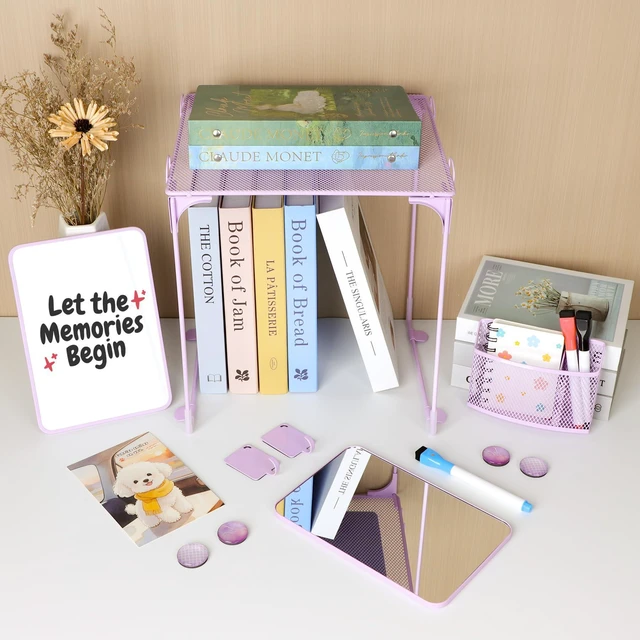 Alt view image 7 of 7 - 13 PCS Locker Accessories Purple Locker Organizer & Decorations Locker Decor, Folding Locker Shelf, Magnetic Locker Mirror, Whiteboard, Pen Holder, Dry Erase Markers, Hooks, Magnets