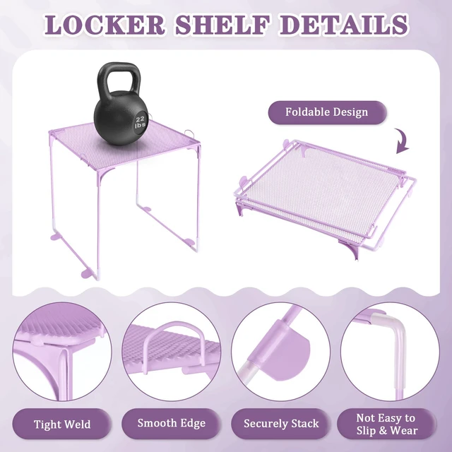 Alt view image 6 of 7 - 13 PCS Locker Accessories Purple Locker Organizer & Decorations Locker Decor, Folding Locker Shelf, Magnetic Locker Mirror, Whiteboard, Pen Holder, Dry Erase Markers, Hooks, Magnets