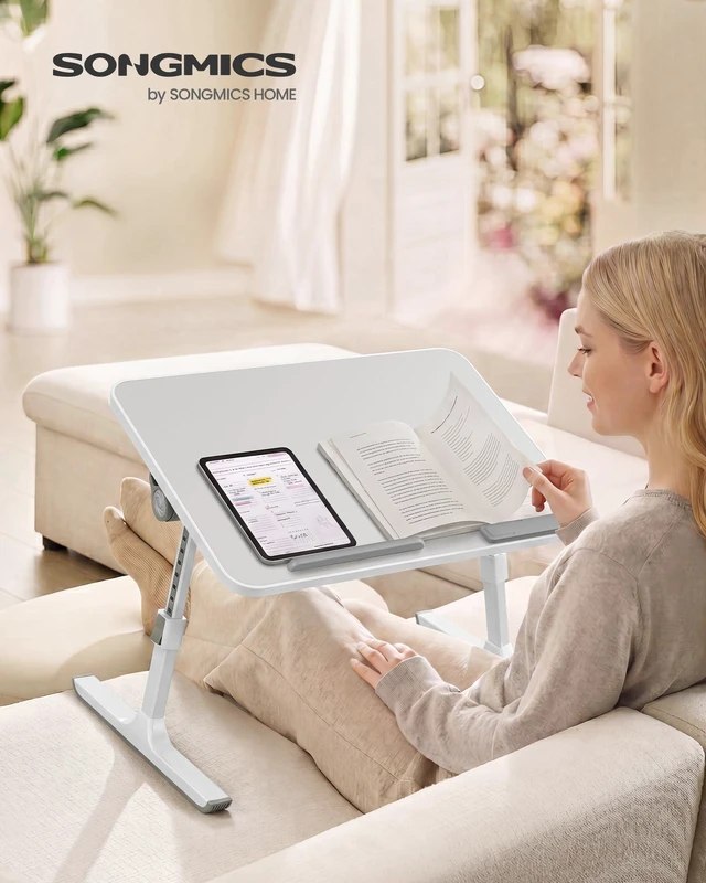 Alt view image 2 of 6 - Bed Laptop Desk, Adjustable, 6 Heights, 20.5 x 11.8 Inches Portable Foldable Bed Table, for Bedroom and Living Room, Gray, ISLAND Collection ULLD117G101