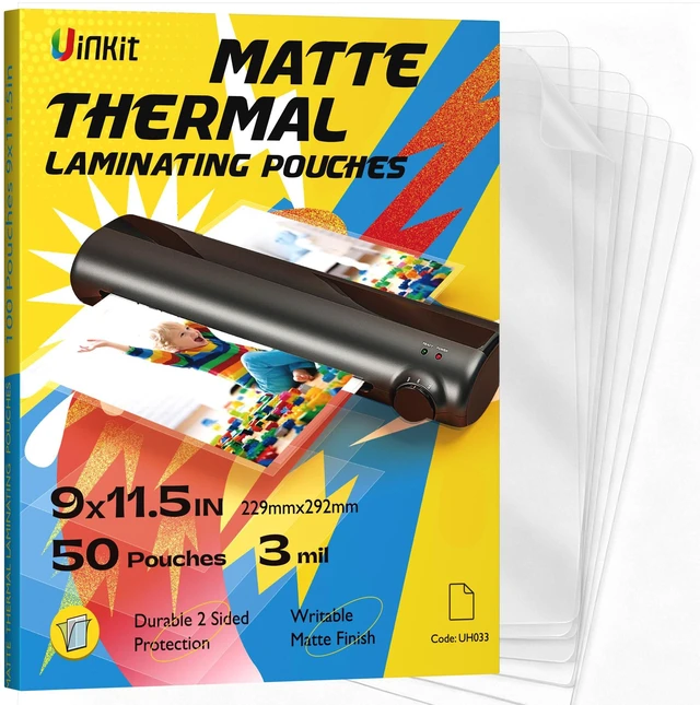 Main image of 3mil Matte Thermal Laminating Pouches 9 x 11.5 Inches Thick Clear Anti-Glare with Matte Finish 50 Pack Fitted for Letter Size Laminating Sheets 8.5 x 11