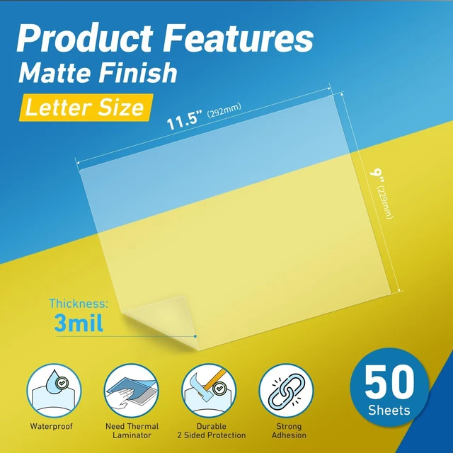 Alt view image 2 of 7 - 3mil Matte Thermal Laminating Pouches 9 x 11.5 Inches Thick Clear Anti-Glare with Matte Finish 50 Pack Fitted for Letter Size Laminating Sheets 8.5 x 11