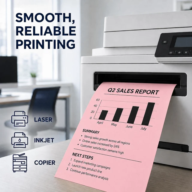 Alt view image 5 of 7 - Veritas Pink Copy Paper, 8.5 x 11 Inches, 20LB/75GSM Colored Printer Paper, 200 Sheets, Multipurpose Paper for Laser and Inkjet Printers, Office and School, Made in USA