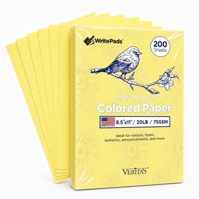 Main image of Veritas Canary Yellow Copy Paper, 8.5 x 11 Inches, 20LB/75GSM Colored Printer Paper, 200 Sheets, Multipurpose Paper for Laser and Inkjet Printers, Office and School, Made in USA