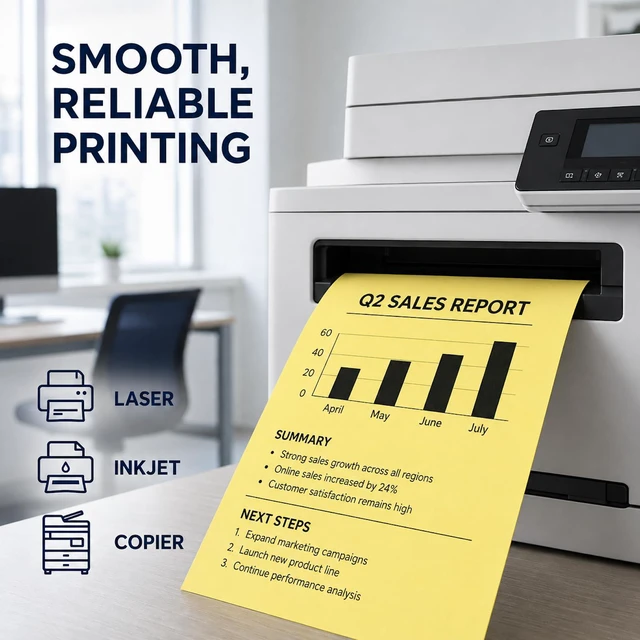 Alt view image 4 of 7 - Veritas Canary Yellow Copy Paper, 8.5 x 11 Inches, 20LB/75GSM Colored Printer Paper, 200 Sheets, Multipurpose Paper for Laser and Inkjet Printers, Office and School, Made in USA