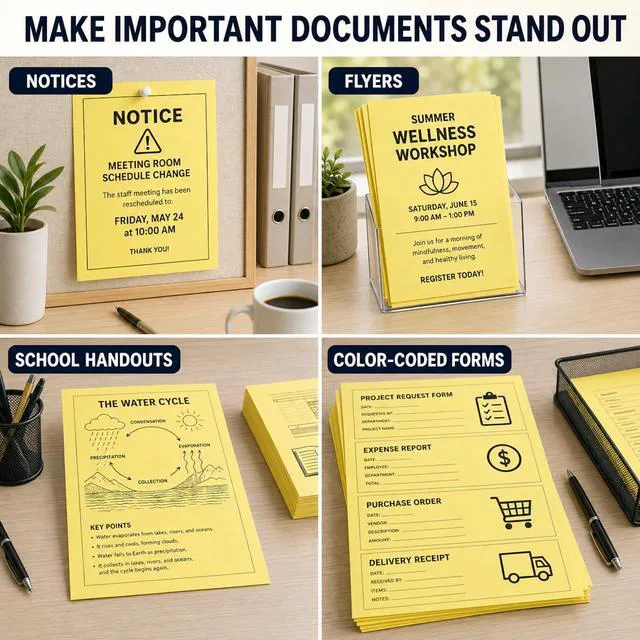 Alt view image 5 of 7 - Veritas Canary Yellow Copy Paper, 8.5 x 11 Inches, 20LB/75GSM Colored Printer Paper, 200 Sheets, Multipurpose Paper for Laser and Inkjet Printers, Office and School, Made in USA