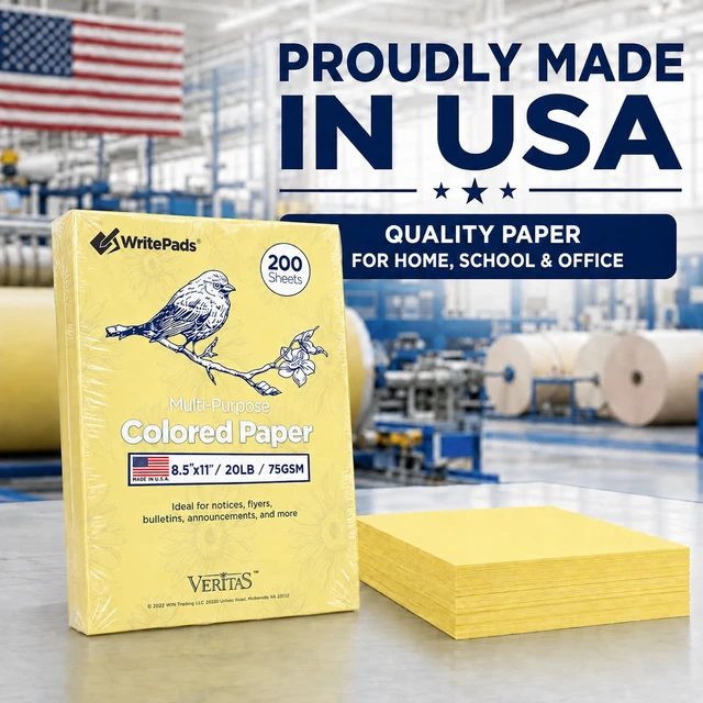 Alt view image 7 of 7 - Veritas Canary Yellow Copy Paper, 8.5 x 11 Inches, 20LB/75GSM Colored Printer Paper, 200 Sheets, Multipurpose Paper for Laser and Inkjet Printers, Office and School, Made in USA