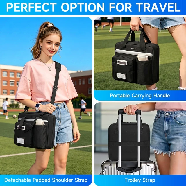 Alt view image 5 of 7 - 3 Ring Zipper Binder Bag, 3 Inch D-Ring 700 Sheet Capacity, Portable File Organizer with Removable Shoulder Strap & Multiple Pockets for School Office Travel Summer Study Back to School,Black