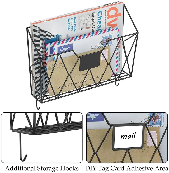Alt view image 3 of 7 - Wall File Organizer Mesh Hanging Wall Files Holder 6 Pack, Black Hanging Wire Magazine Rack, Mail Holder with Hooks, Office Wall Organizer, For Papers Folders Files Clipboard