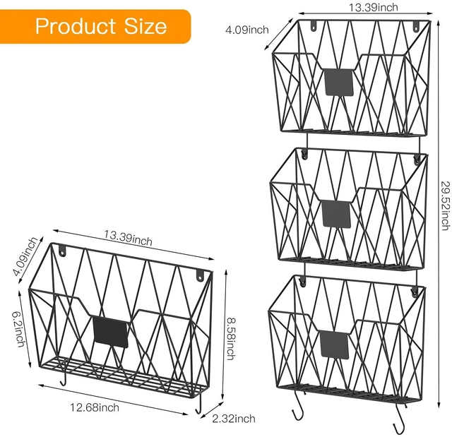 Alt view image 5 of 7 - Wall File Organizer Mesh Hanging Wall Files Holder 6 Pack, Black Hanging Wire Magazine Rack, Mail Holder with Hooks, Office Wall Organizer, For Papers Folders Files Clipboard