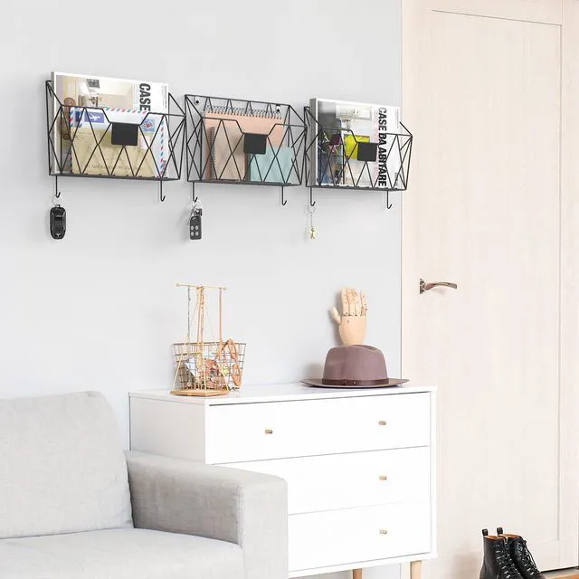 Alt view image 4 of 7 - Wall File Organizer Mesh Hanging Wall Files Holder 6 Pack, Black Hanging Wire Magazine Rack, Mail Holder with Hooks, Office Wall Organizer, For Papers Folders Files Clipboard