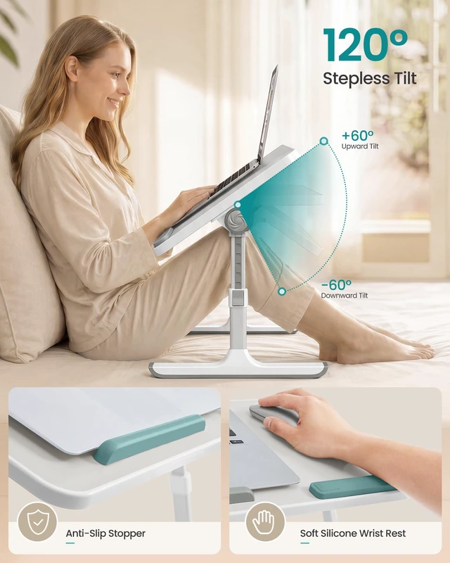 Alt view image 3 of 6 - Bed Laptop Desk, Adjustable, 6 Heights, 20.5 x 11.8 Inches Portable Foldable Bed Table, for Bedroom and Living Room, Gray, ISLAND Collection ULLD117G101