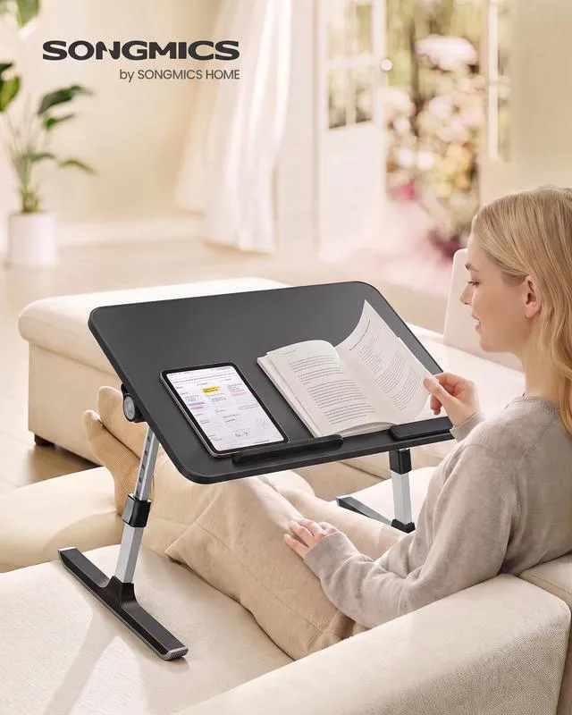 Alt view image 2 of 6 - Bed Laptop Desk, Adjustable, 6 Heights, 20.5 x 11.8 Inches Portable Foldable Bed Table, for Bedroom and Living Room, Ink Black, ISLAND Collection ULLD117B101