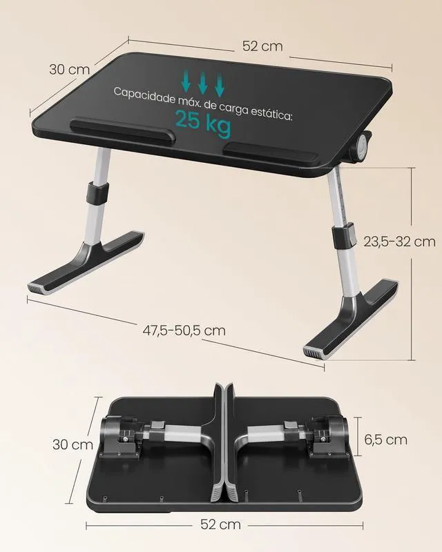 Alt view image 5 of 6 - Bed Laptop Desk, Adjustable, 6 Heights, 20.5 x 11.8 Inches Portable Foldable Bed Table, for Bedroom and Living Room, Ink Black, ISLAND Collection ULLD117B101