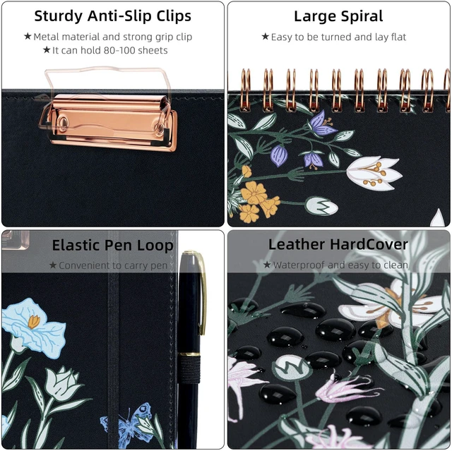Alt view image 4 of 6 - Foldable Spiral Clipboard Folio with with Storage Zipper Pouch, Leather Clipboard Folder with Notepad, 5 Plastic Folders with 10 Pockets, 39 Divider Label Stickers, Pen Loop Series (Bushes)