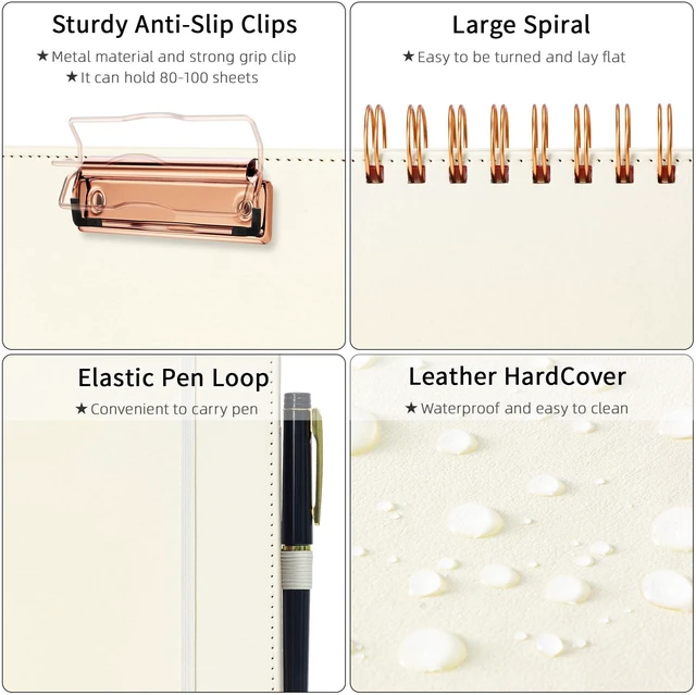 Alt view image 4 of 6 - Leather Clipboard Folio with with Storage Zipper Pouch, Spiral Clipboard Folder with Notepad for Letter Size, 5 Folders with 10 Pockets, 39 Divider Label Stickers (Beige)