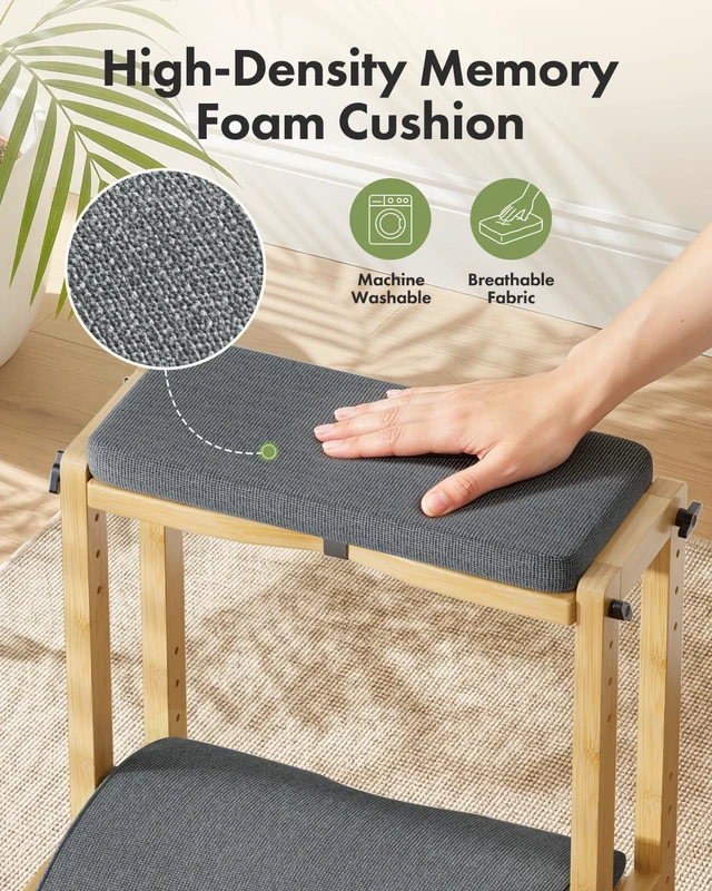 Alt view image 4 of 7 - Double Step Foot Rest for Under Desk, 4 Adjustable Heights Bamboo Under Desk footrest with Soft Cushion, Dual-Layer Desk Foot Stool for Office Home Gaming, Natural Wood Foot Rests for Work