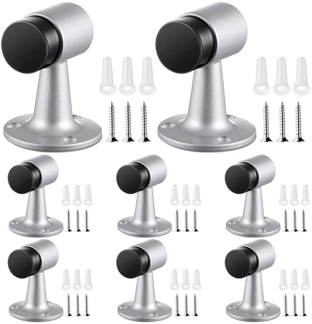 Main image of 8 Pack Heavy Duty Floor Mounted Door Stop 3 in Aluminum Commercial Grade Door Stopper with Rubber Bumper & Stainless Steel Screws (Silver)