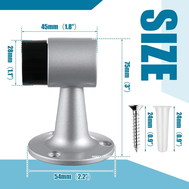 Alt view image 2 of 6 - 8 Pack Heavy Duty Floor Mounted Door Stop 3 in Aluminum Commercial Grade Door Stopper with Rubber Bumper & Stainless Steel Screws (Silver)