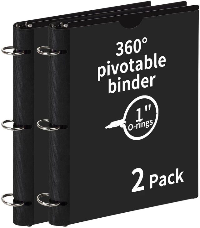 Main image of 2 Pcs 360° Pivotable 3 Ring Binder, Soft 1 inch Binders 3 Ring, Flexible Thin Soft Three Ring Binder Fits 8.5" x 11", for Home, School and Office-Black