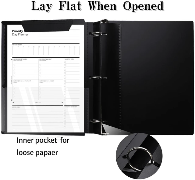 Alt view image 3 of 7 - 2 Pcs 360° Pivotable 3 Ring Binder, Soft 1 inch Binders 3 Ring, Flexible Thin Soft Three Ring Binder Fits 8.5" x 11", for Home, School and Office-Black
