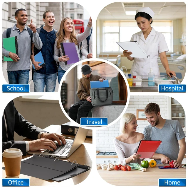 Alt view image 7 of 7 - 4 Pcs 360° Pivotable 3 Ring Binder, Soft 1 inch Binders 3 Ring, Flexible Thin Soft Three Ring Binder Fits 8.5" x 11", for Home, School and Office-Black, White, Blue, Red