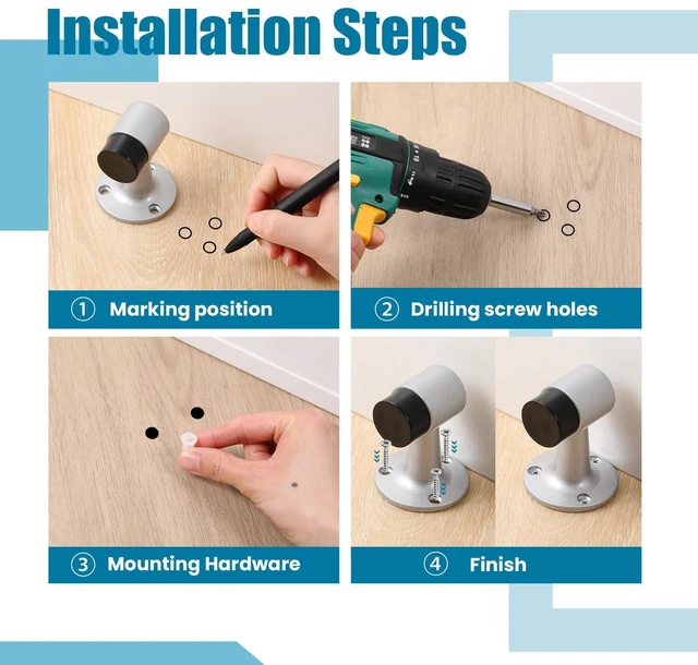 Alt view image 4 of 6 - 8 Pack Heavy Duty Floor Mounted Door Stop 3 in Aluminum Commercial Grade Door Stopper with Rubber Bumper & Stainless Steel Screws (Silver)