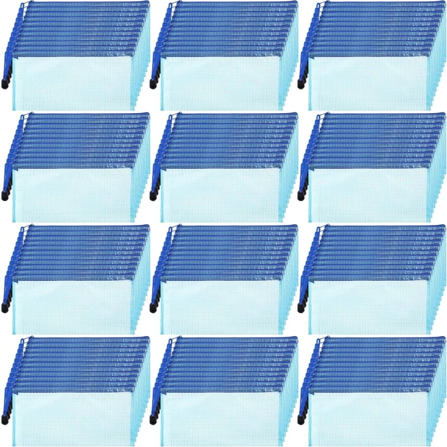 Main image of 100Pcs Mesh Pencil Pouch,Blue,A6 Small Zipper Pencil Pouches Bulk, Waterproof Clear Storage Bag, Multipurpose for Cash Board Game Passport Office