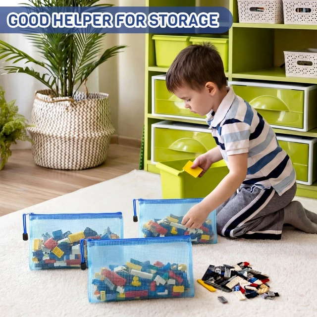Alt view image 6 of 7 - 100Pcs Mesh Pencil Pouch,Blue,A6 Small Zipper Pencil Pouches Bulk, Waterproof Clear Storage Bag, Multipurpose for Cash Board Game Passport Office
