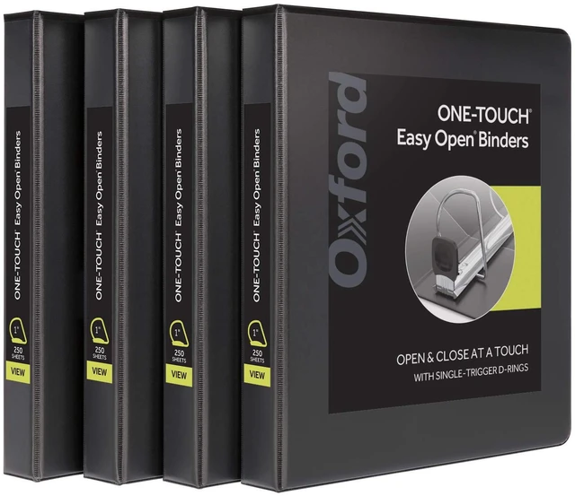 Main image of 3 Ring Binders, 1 inch ONE-Touch Easy Open D Rings, Durable Binders for School and Office, ClearVue, Xtralife Hinge, Non-Stick, PVC-Free, Black, Holds 250 Sheets, 4 PK (79903)