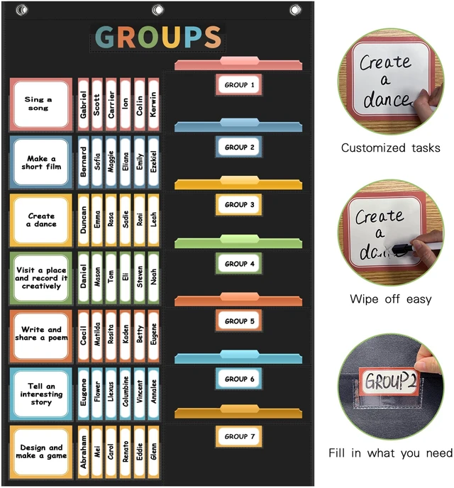 Alt view image 3 of 7 - Boho Small Group Management Pocket Chart with 114 Cards, Large Size 46 x 26.3 inch Classroom Small Group Organizer for School Teacher Homeschool Learning Supplies (Black)