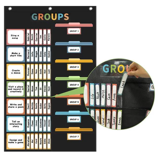 Alt view image 5 of 7 - Boho Small Group Management Pocket Chart with 114 Cards, Large Size 46 x 26.3 inch Classroom Small Group Organizer for School Teacher Homeschool Learning Supplies (Black)