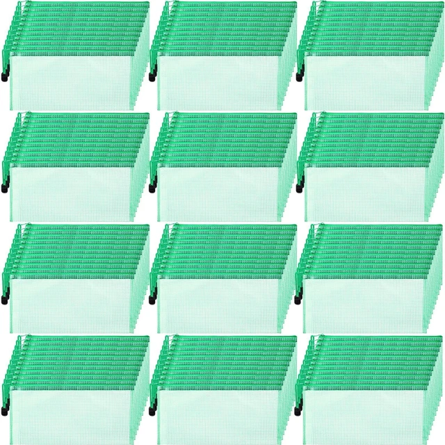 Main image of 100Pcs Mesh Pencil Pouch,Green,A6 Small Zipper Pencil Pouches Bulk, Waterproof Clear Storage Bag, Multipurpose for Cash Board Game Passport Office