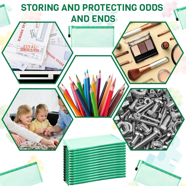 Alt view image 4 of 7 - 100Pcs Mesh Pencil Pouch,Green,A6 Small Zipper Pencil Pouches Bulk, Waterproof Clear Storage Bag, Multipurpose for Cash Board Game Passport Office