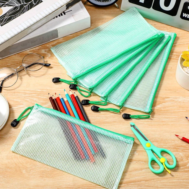 Alt view image 7 of 7 - 100Pcs Mesh Pencil Pouch,Green,A6 Small Zipper Pencil Pouches Bulk, Waterproof Clear Storage Bag, Multipurpose for Cash Board Game Passport Office