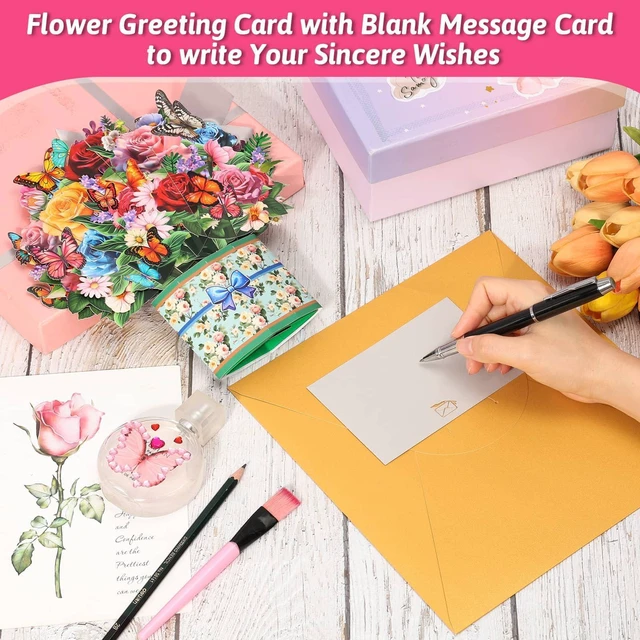 Alt view image 5 of 7 - 8 Pack Paper Flower Pop Up Cards, Flower Bouquet Card Popup 3D Greeting Cards for Mother's Day, Graduation, Anniversary, Birthday, Congratulations, Get Well, Home Decor, with Envelope and Note