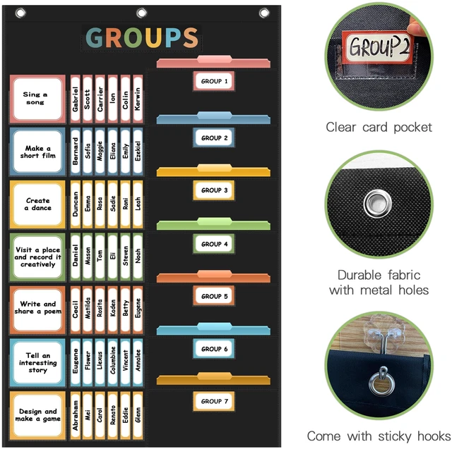 Alt view image 7 of 7 - Boho Small Group Management Pocket Chart with 114 Cards, Large Size 46 x 26.3 inch Classroom Small Group Organizer for School Teacher Homeschool Learning Supplies (Black)