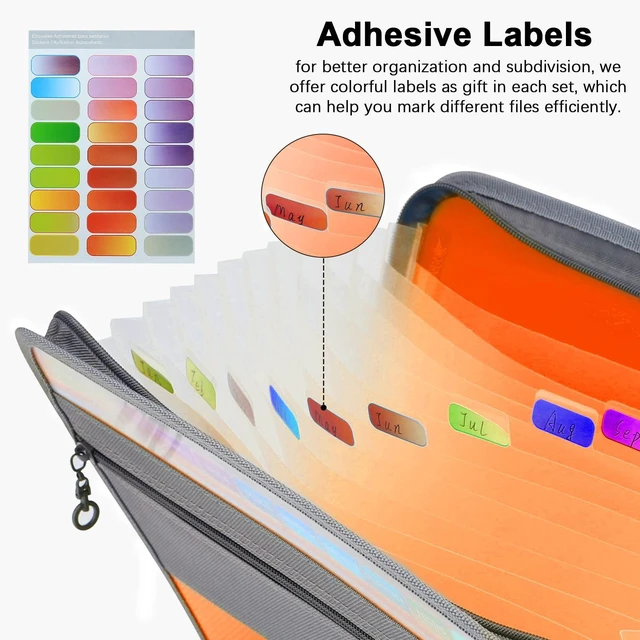 Alt view image 5 of 7 - Expanding File Folders, 13 Pockets Document Organizer with Zipper, A4 Letter Size Portable Accordion Expanding File Folders with Multicolor Labels for Home Office School Supplies (Mix 4 Color)