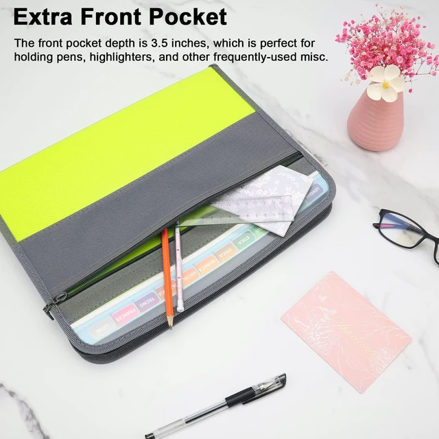 Alt view image 4 of 7 - Expanding File Folders, 2Pack 13 Pockets Document Organizer with Zipper, A4 Letter Size Portable Accordion Expanding File Folders with Multicolor Labels for Office School Supplies (Black+Green)