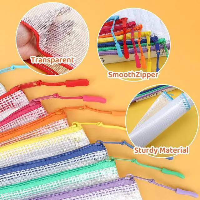Alt view image 3 of 6 - 24pcs Mesh Zipper Pouch, Puzzle Storage Bags, A3 17x12 Inches Large Reusable Zipper Pouches for for Classroom Office Supplies Organizing, Extra Large Zipper Bags, Board Game Storage